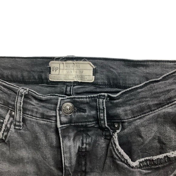 Free People Black Distressed Skinny Ankle Jeans Size 26 - Picture 3 of 6